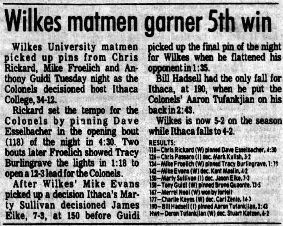 Wilkes matmen garner 5th win