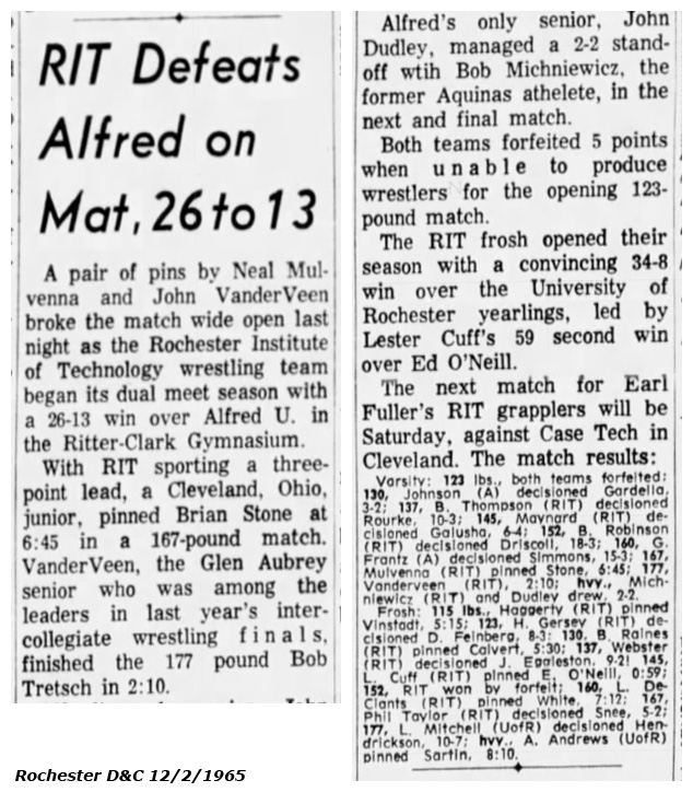 RIT Defeats Alfred on Mat, 26 to 13