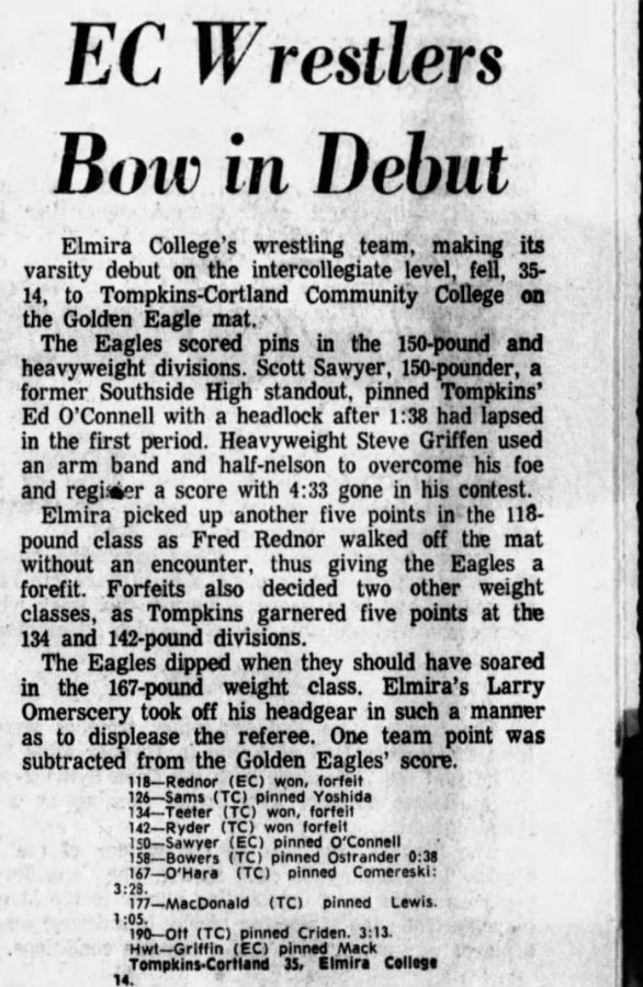 Elmira College Wrestlers Bow in Debut