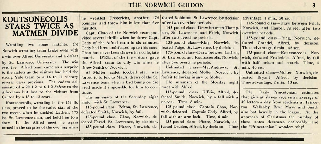 Koutsonecolis Stars Twice as Matmen Divide
