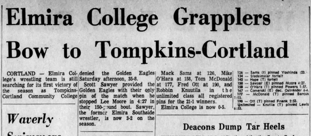 Elmira College Grapplers Bow to Tompkins-Cortland