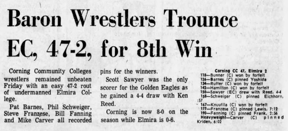 Baron Wrestlers Trounce EC, 47-2, for 8th win