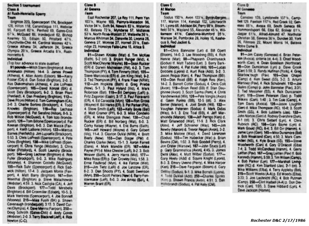 1986 Section V Wrestling