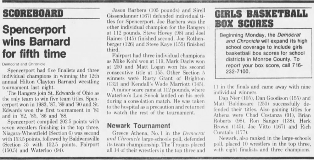 Spencerport wins Barnard for fifth title