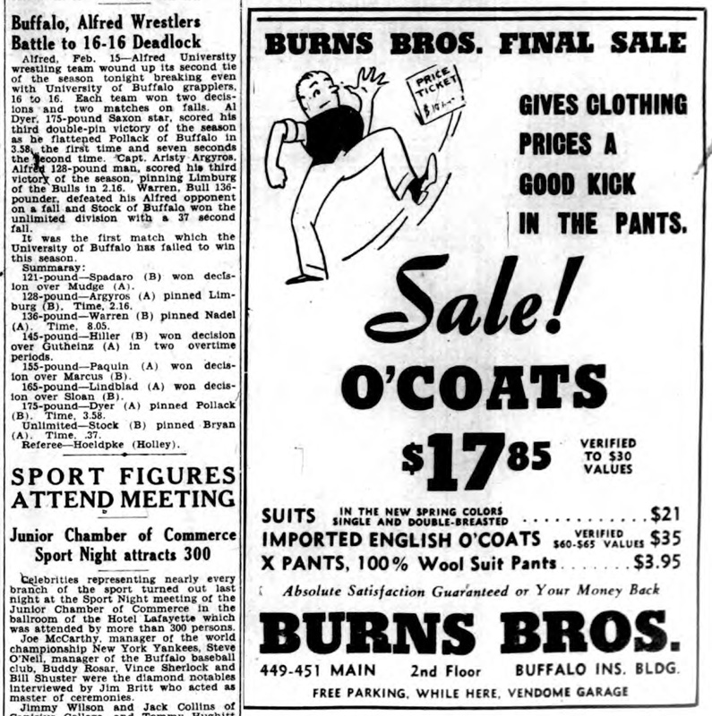 Buffalo, Alfred Wrestlers Battle to 16-16 Deadlock