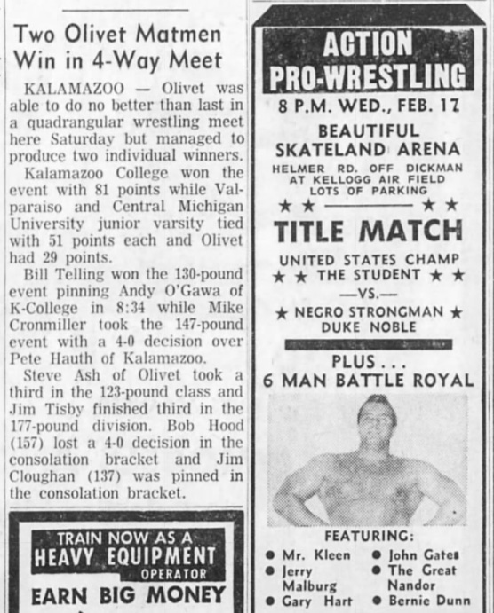 Tow Olivet Matmen Win in 4-Way Meet