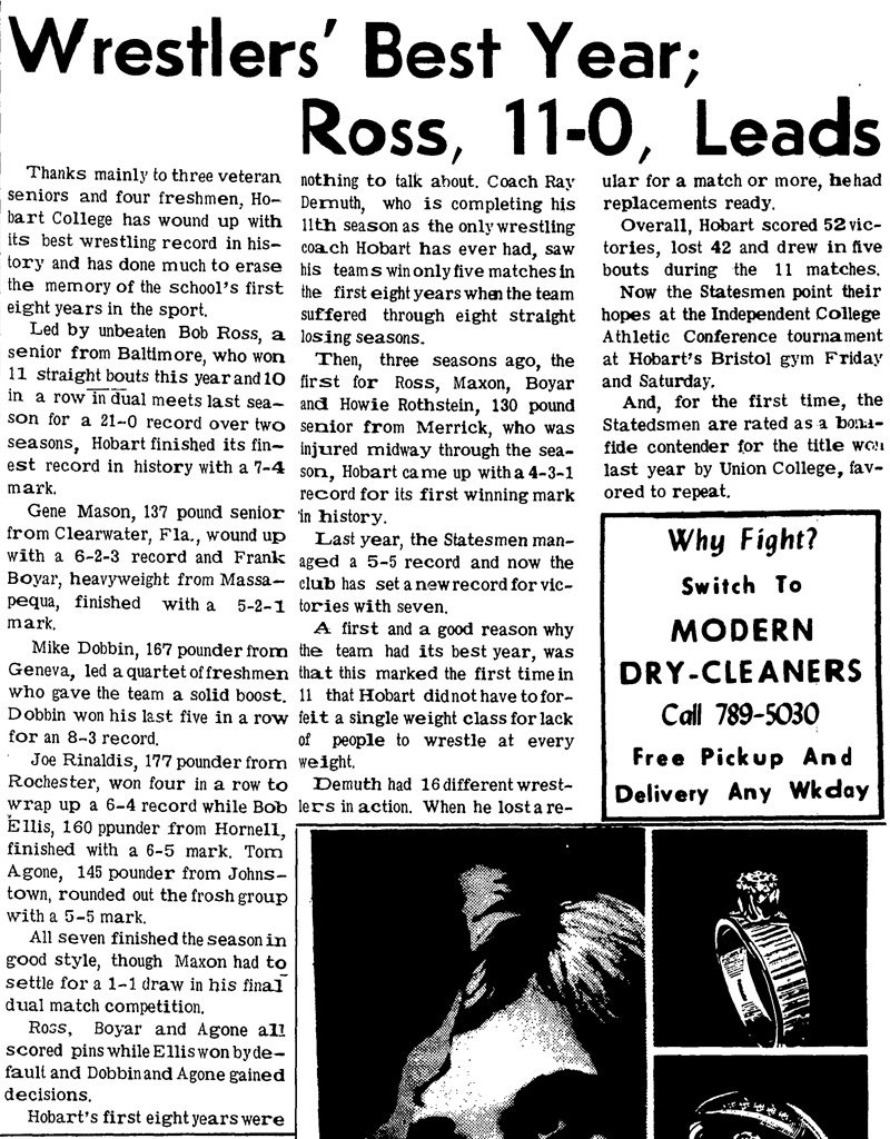 Wrestlers' Best Year; Ross, 11-0, Leads