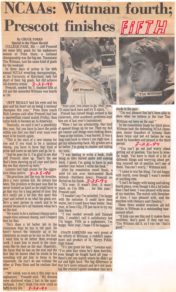 NCAAs: Wittman fourth; Prescott finished fifth