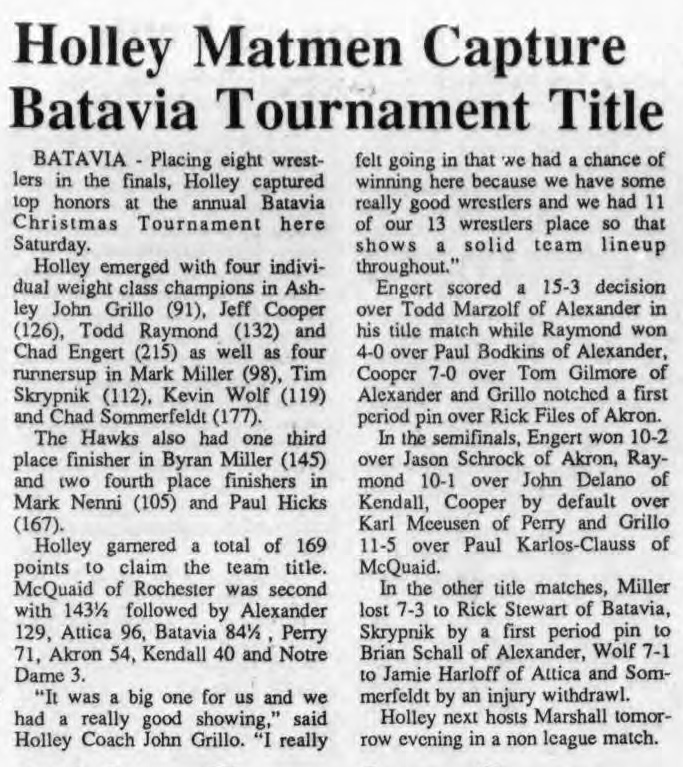 Holley Matmen Capture Batavia Tournament Title