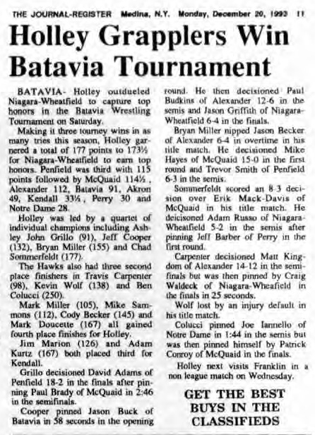 Holley Grapplers Win Batavia Tournament