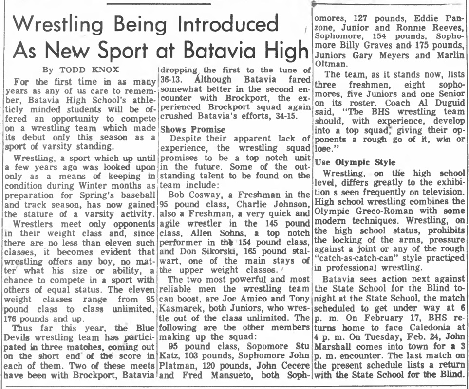 Wrestling Being Introduced As New Sport at Batavia High