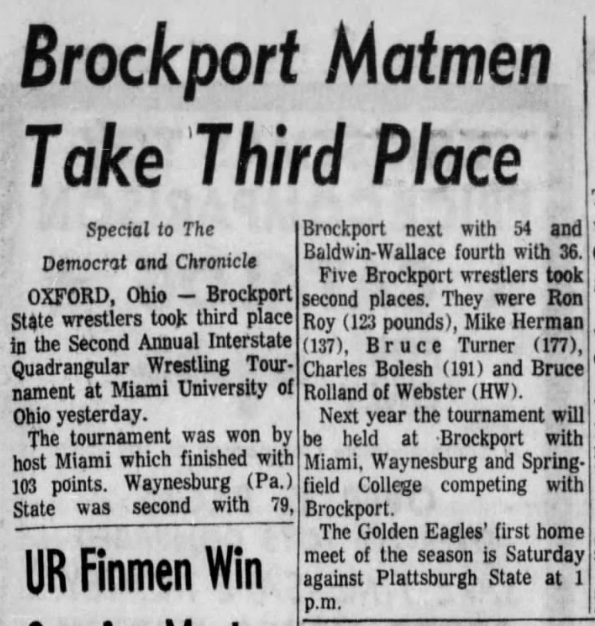 Brockport Matmen Take Third Place