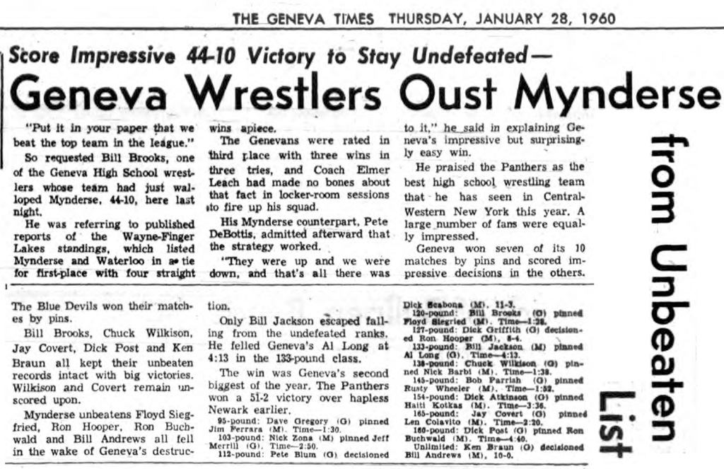 Geneva Wrestlers Oust Mynderse from Unbeaten List