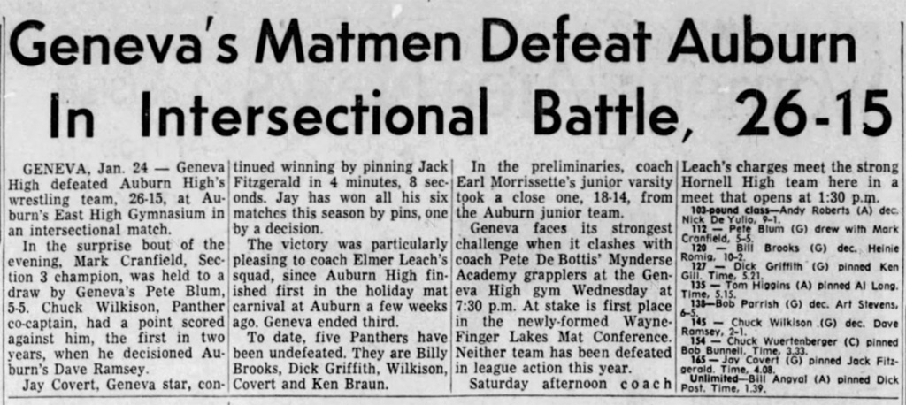 Geneva's Matmen Defeat Auburn In Intersectional Battle, 26-15