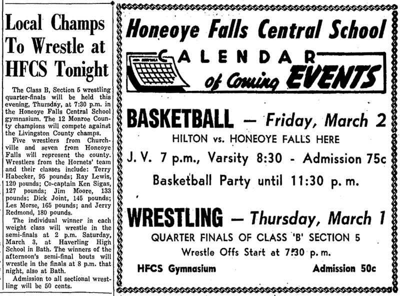 Local Champs To Wrestle at Honeoye Falls Tonight