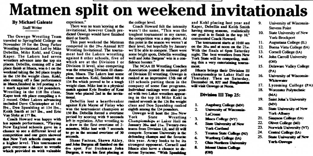 Oswego matmen split on weekend invitationals