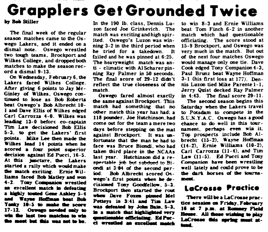 Oswego Grapplers Get Grounded Twice