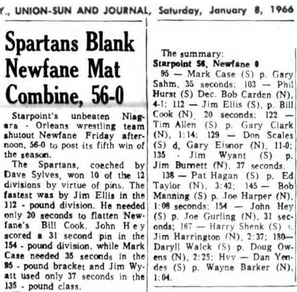 Spartans Blank Newfane Mat Combine, 56-0