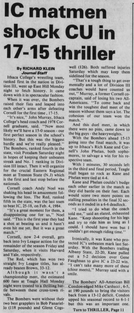 Ithaca College matmen shock Cornell University in 17-15 thriller (1 of 2)