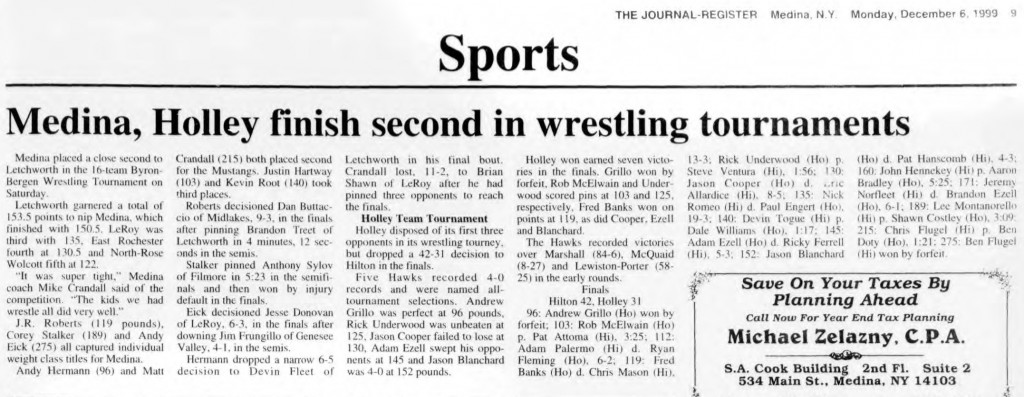 Medina, Holley finish second in wrestling tournaments