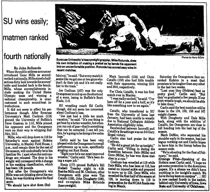 SU wins easily; matmen ranked fourth nationally