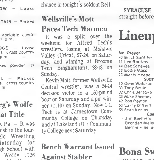 Wellsville's Mott Paces Tech Matmen