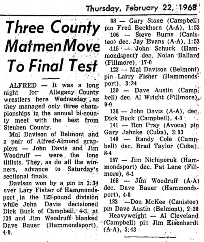 Three County Matmen Move To Final Test