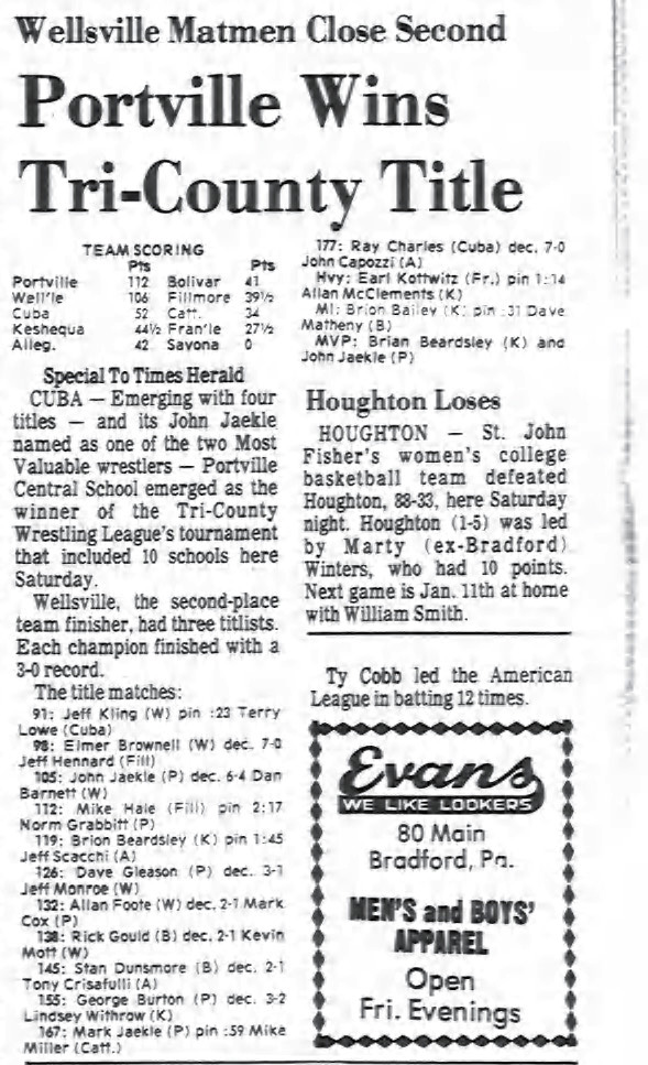 Portville Wins Tri-County Title