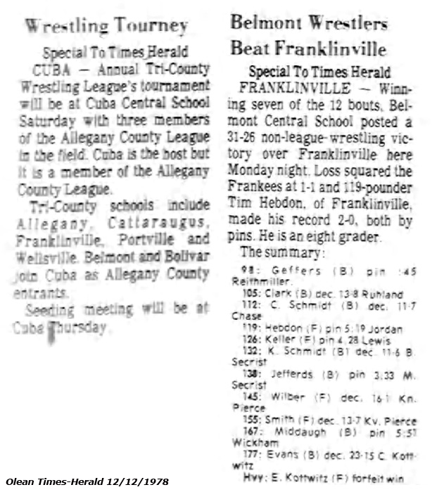 Belmont Wrestlers Beat Franklinville