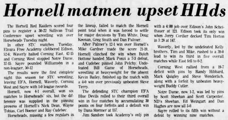 Hornell matmen upset HHds