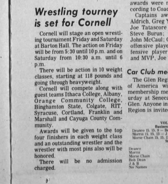 Wrestling tourney is set for Cornell