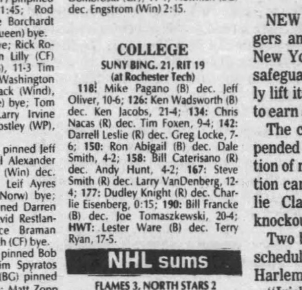 SUNY Binghamton 21, RIT 19