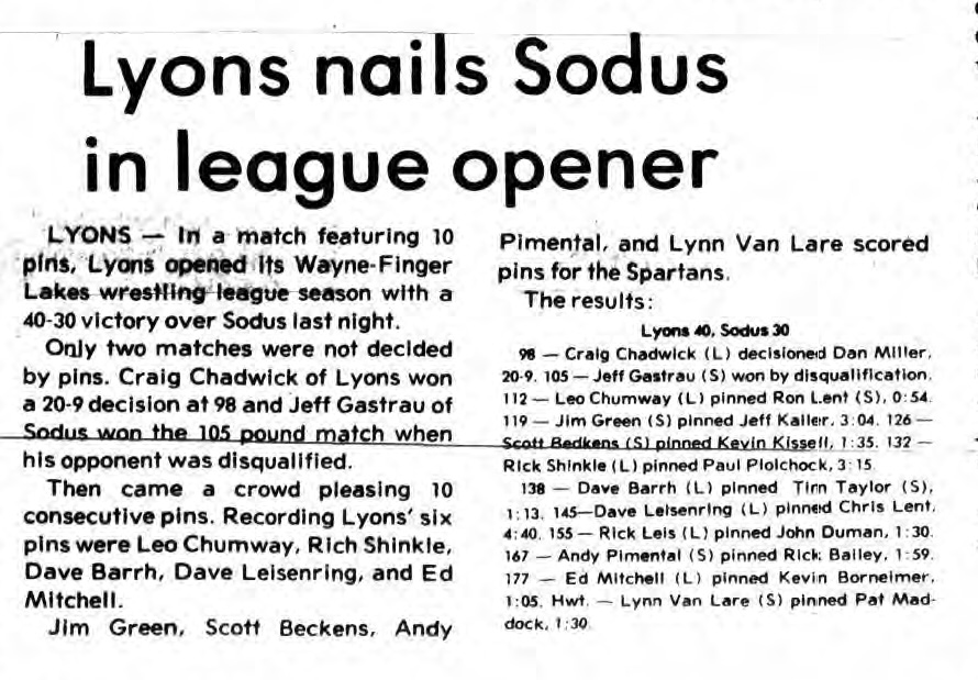 Lyons nails Sodus in league opener