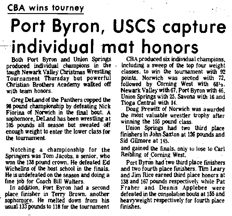 Port Byron, Union Springs capture individual mat honors