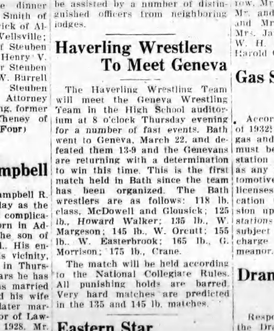 Haverling Wrestlers To Meet Geneva