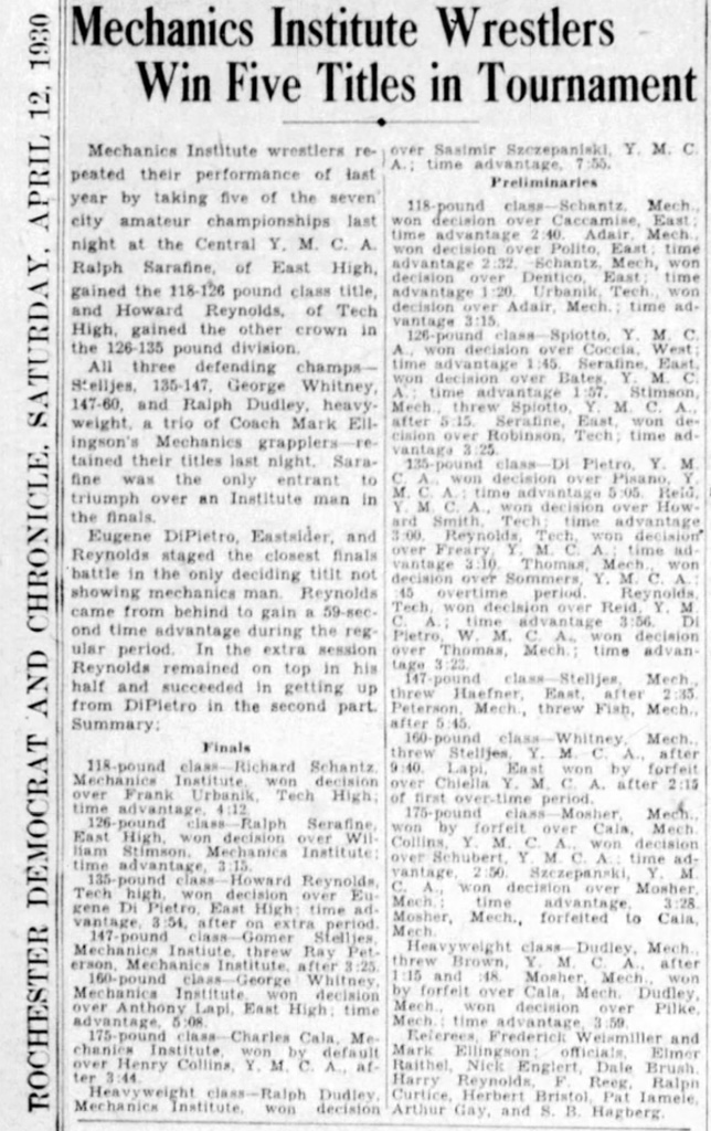 Mechanics Institute Wrestlers Win Five Titles in Tournament