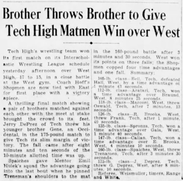 Brother Throws Brother to Give Tech High Matmen Win over West