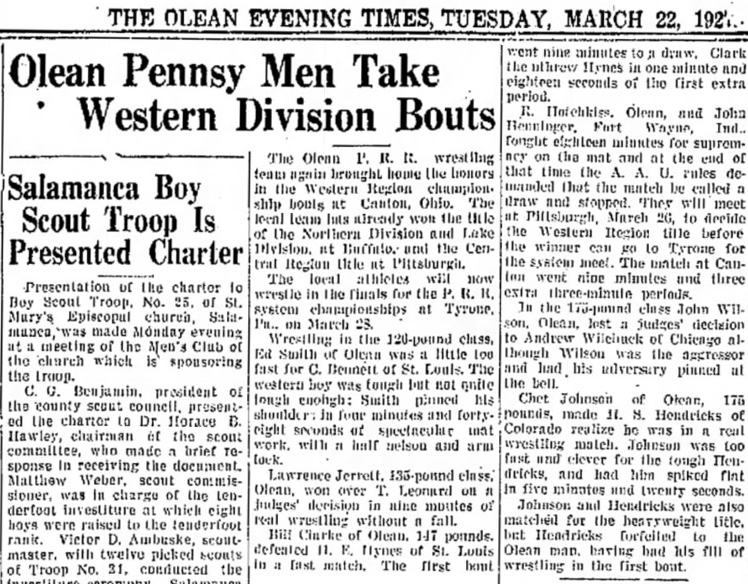Olean Pennsy Men Take Western Division Bouts