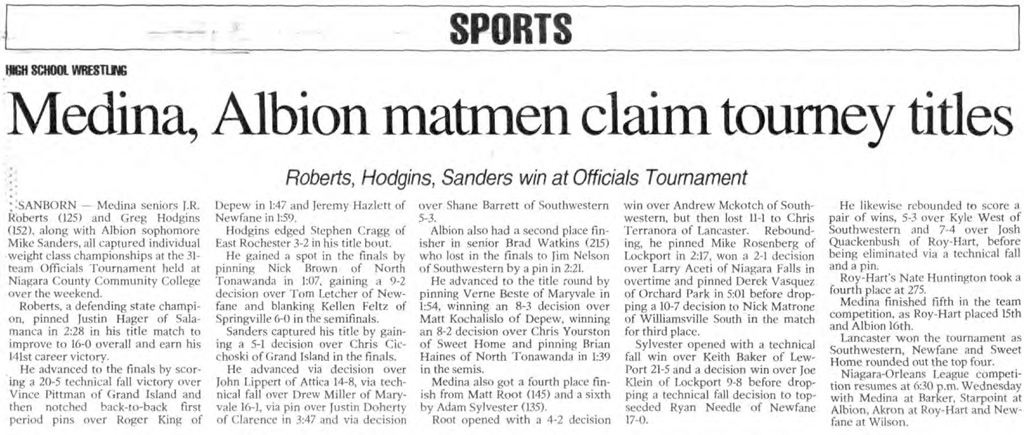 Medina, Albion matmen claim tourney titles