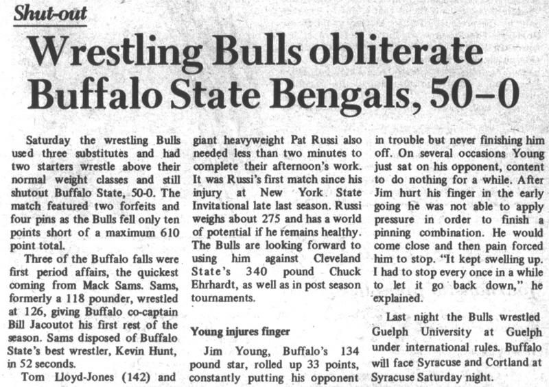 Wrestling Bulls obliterate Buffalo State Bengals, 50-0