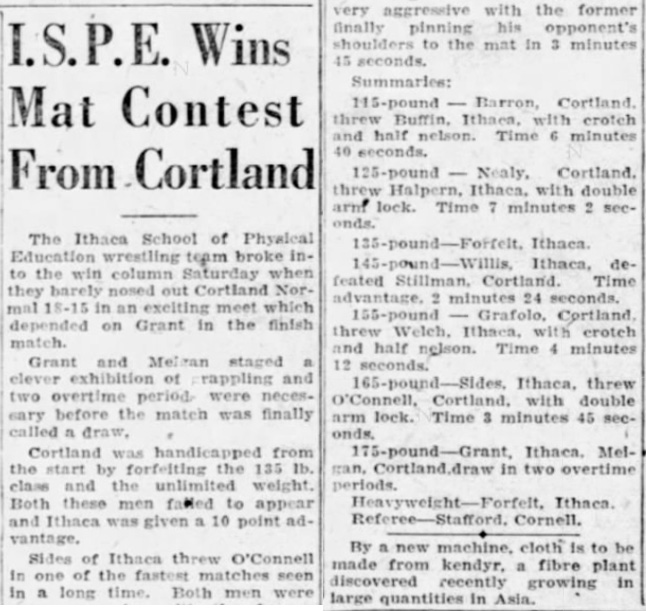 I.S.P.E. Wins Mat Contest From Cortland