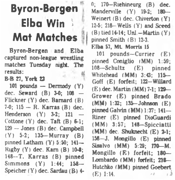 Byron-Bergen, Elba Win Mat Matches