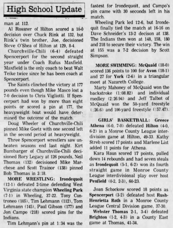 Irondequoit defeats Wheeling Park