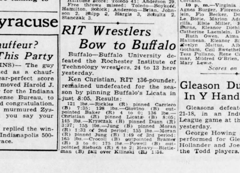 RIT Wrestlers Bow to Buffalo