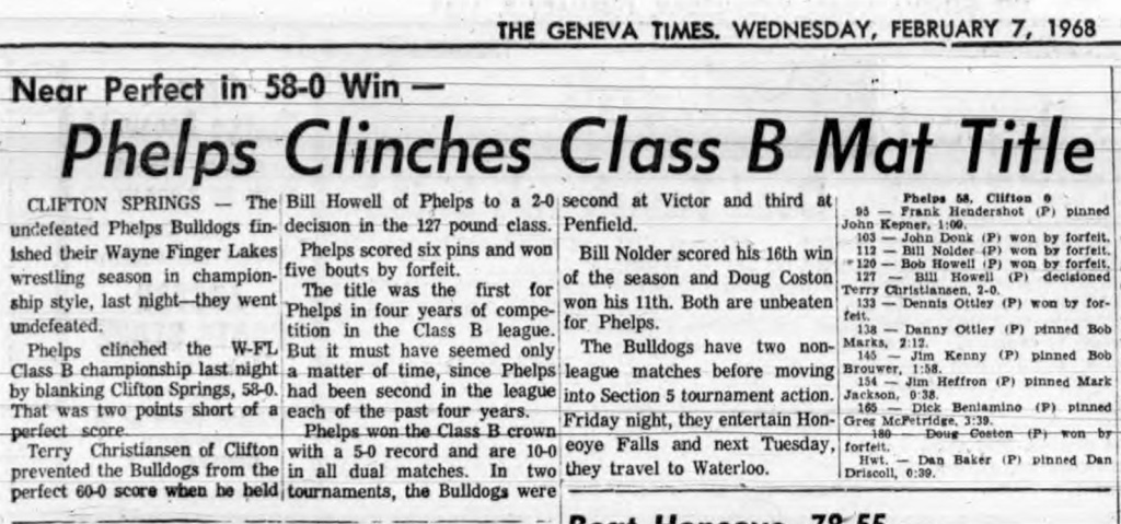 Phelps Clinches Class B Mat Title