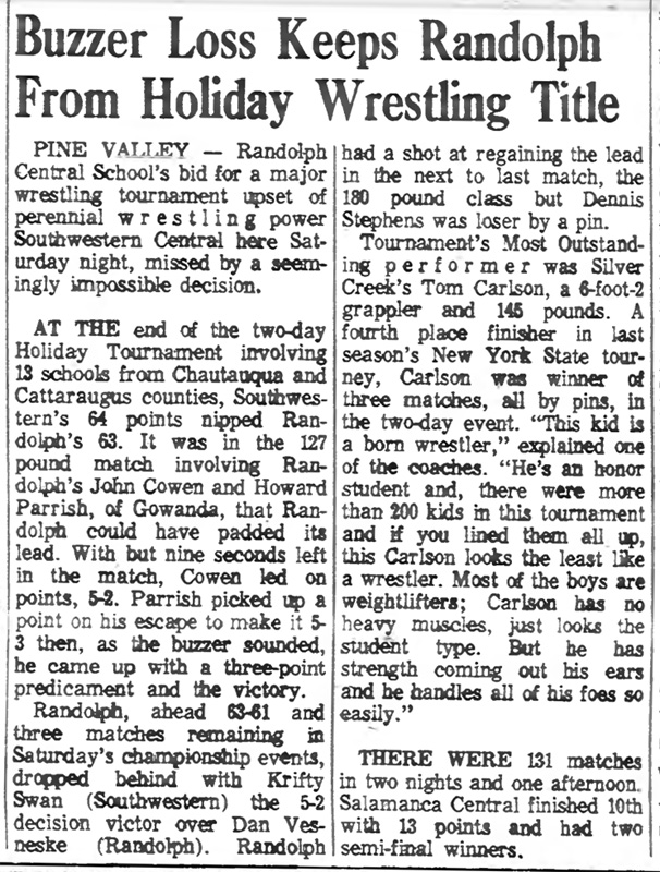 Buzzer Loss Keeps Randolph From Holiday Wrestling Title