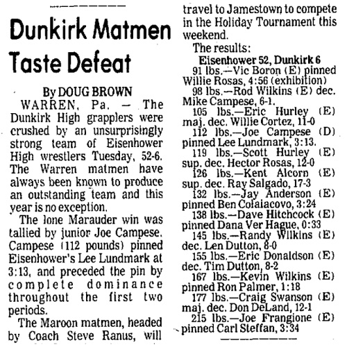 Dunkirk Matmen Taste Defeat