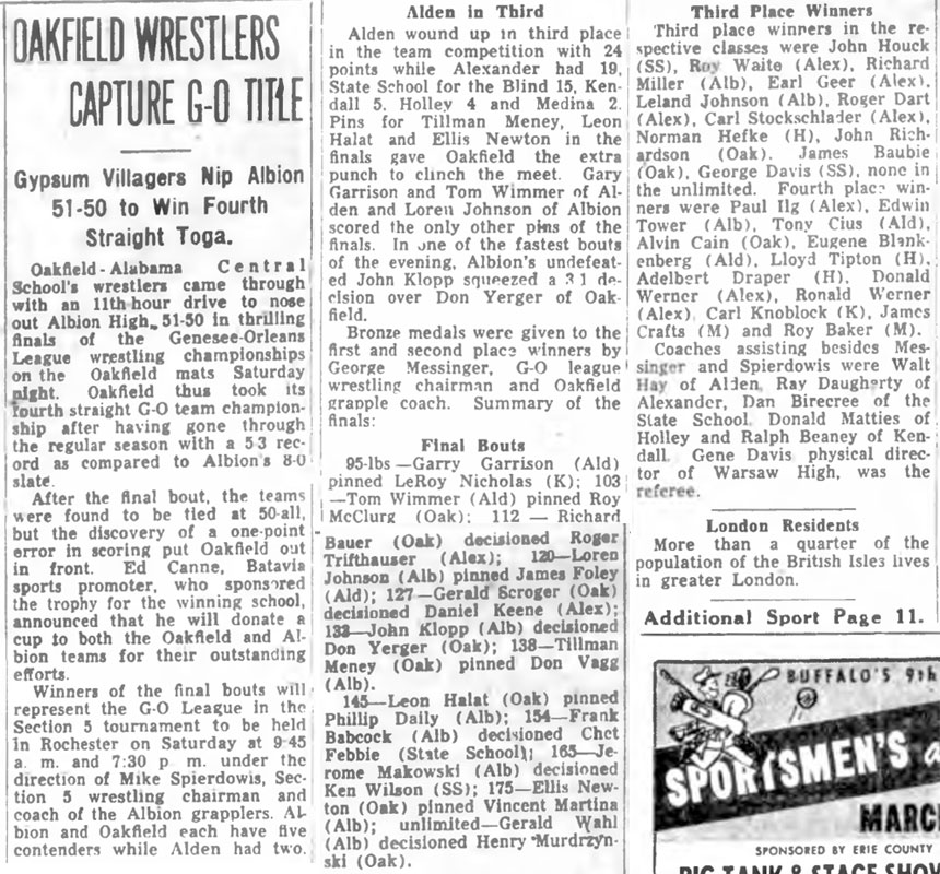 Oakfield Wrestlers Capture G-O Title