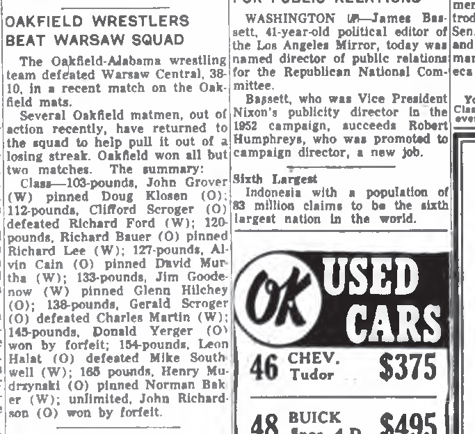 Oakfield Wrestlers Beat Warsaw Squad