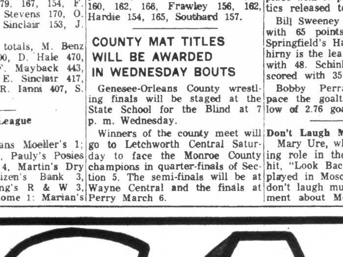 County Mat Titles Will Be Awarded In Wednesday Bouts